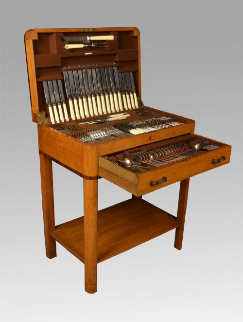 Art Deco Oak and Walnut Banded Cased Canteen for 12 Places