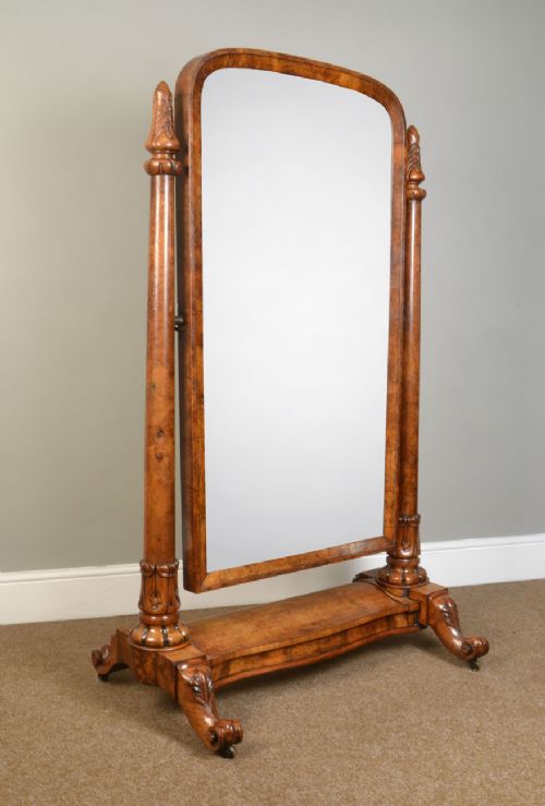 Victorian Burr Walnut Cheval Mirror