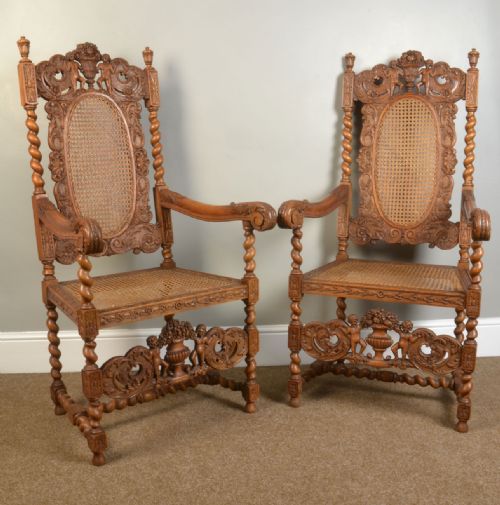 Pair of Oak Bergere Arm Chairs