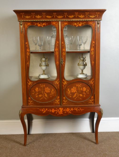 Mahogany Floral Marquetry Display Cabinet