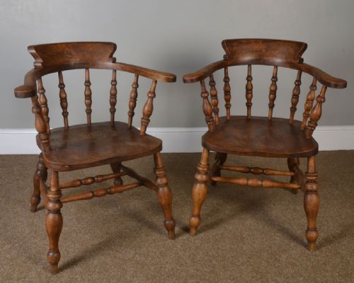 Pair of Elm Bow Smokers Elbow Chairs
