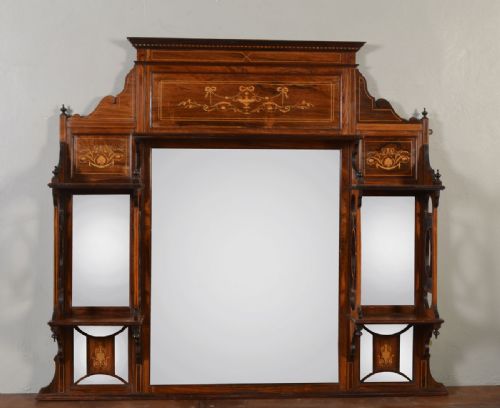 Rosewood and Marquetry Inlaid Over-mantle Mirror