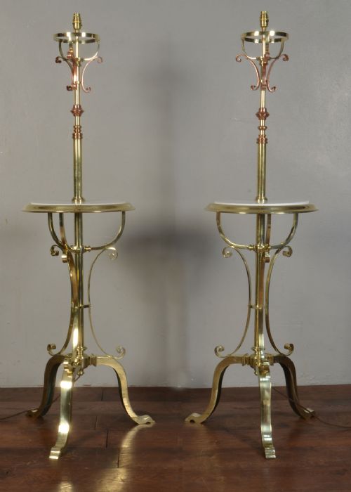 W.a.s. Benson Pair of Brass and Copper Standard Lamps