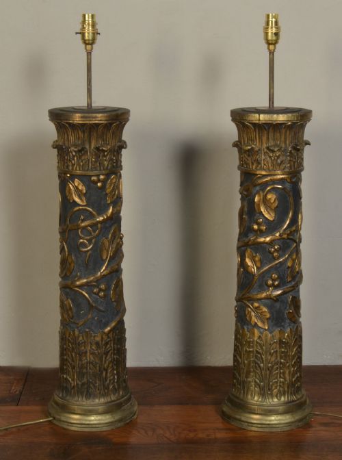 Pair Carved Parcel Gilt Table Lamps