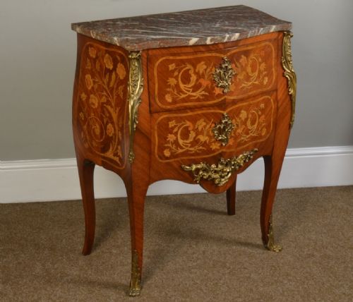 French Kingwood, Marquetry and Marble Topped Commode