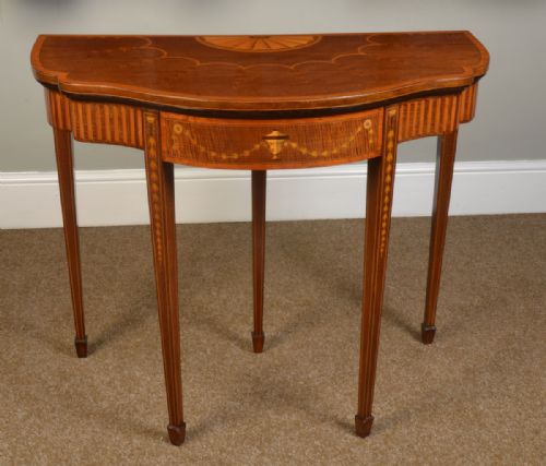 Mahogany Inlaid Serpentine Fronted Card Table