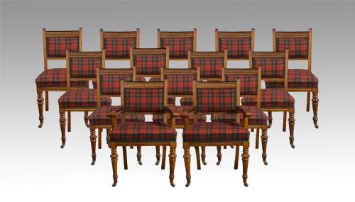 Set of Fourteen Oak Dining Chairs