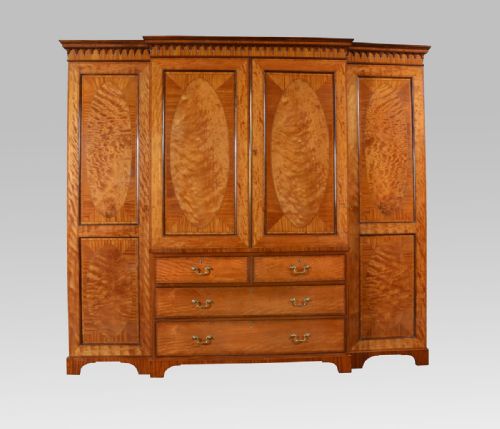 George III Satinwood Four Door Breakfront Wardrobe