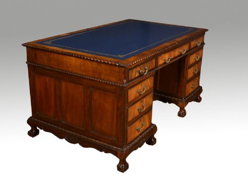 Chippendale Revival Walnut Pedestal Desk