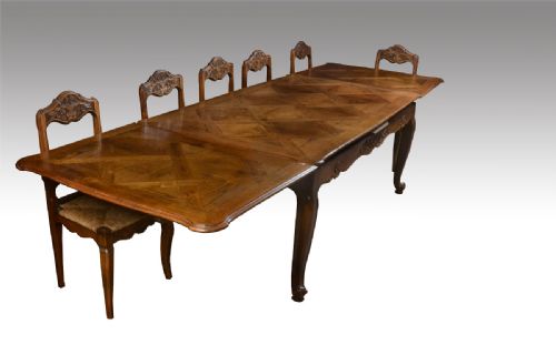 12 Seater Large Parquetry Top French Provincial Style Draw Leaf Dining Table