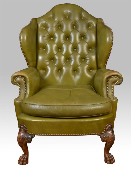 Pair of Leather Wing Armchairs in the George II Style