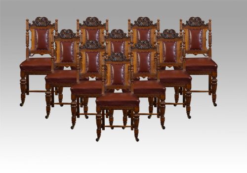 Set of Ten Oak Dining Chairs