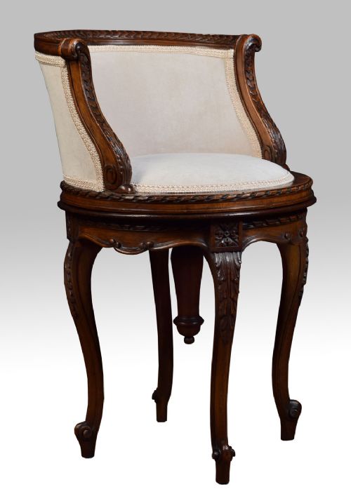 Late 19th Century Carved and Upholstered Walnut Ladys Dressing Stool