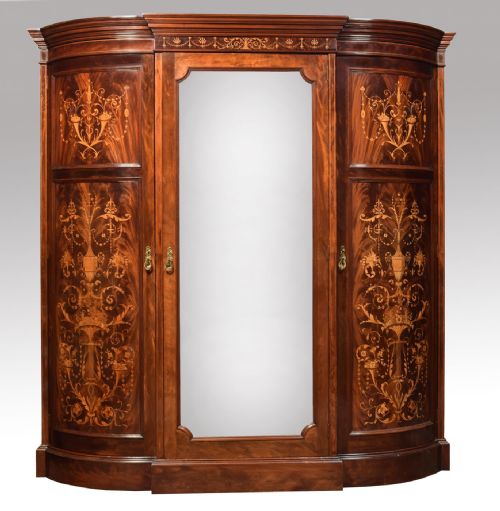 Mahogany Three Door Inlaid Wardrobe by Maple & Co