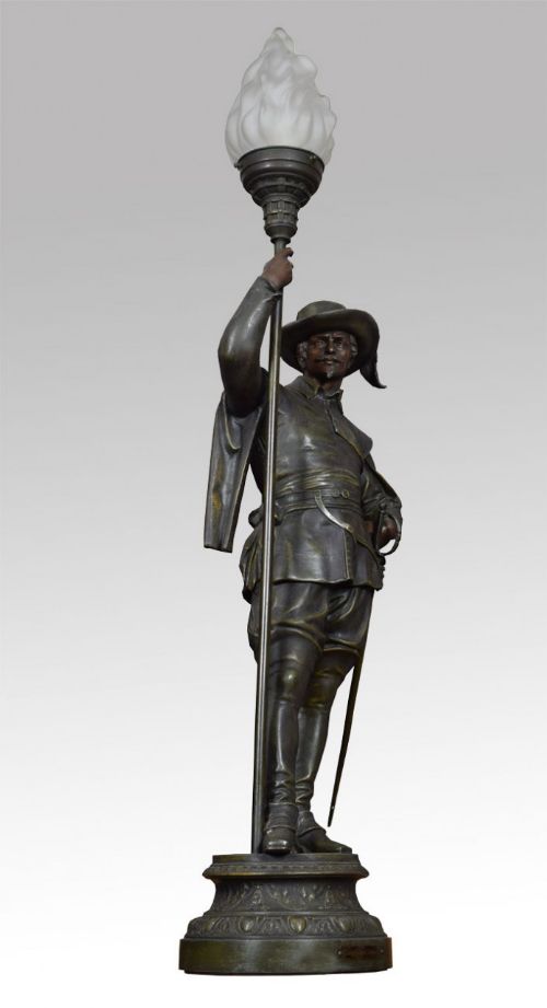 Late 19th Century Spelter French Renaissance Soldier Holding a Lamp