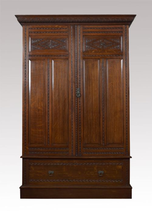 Carved Oak Two Door Wardrobe