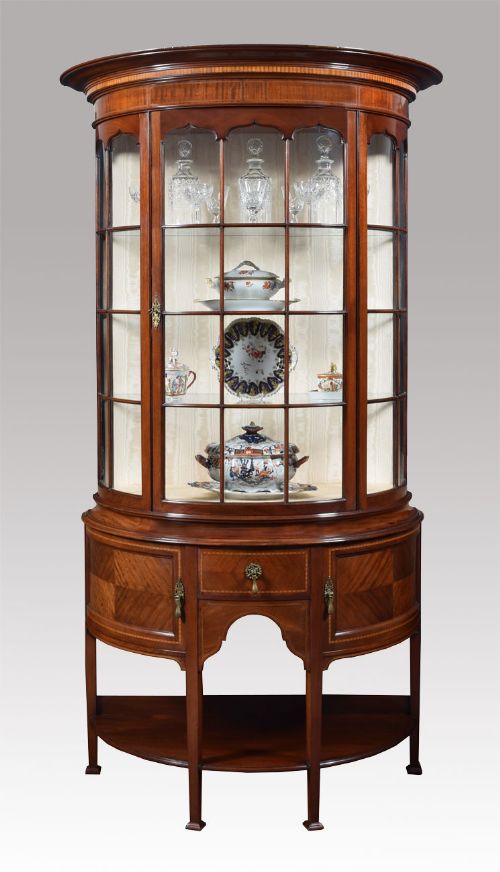 Mahogany Sheraton Revival Bowed Display Cabinet