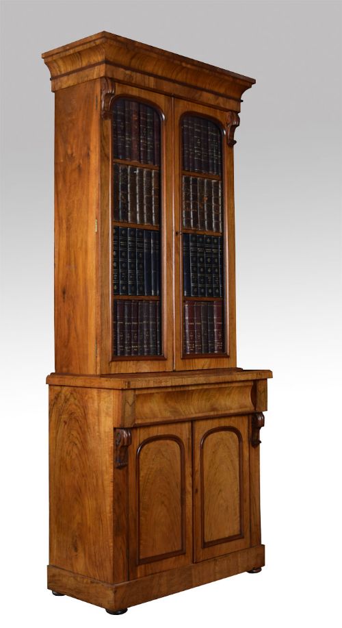 Victorian Narrow Two Door Walnut Bookcase