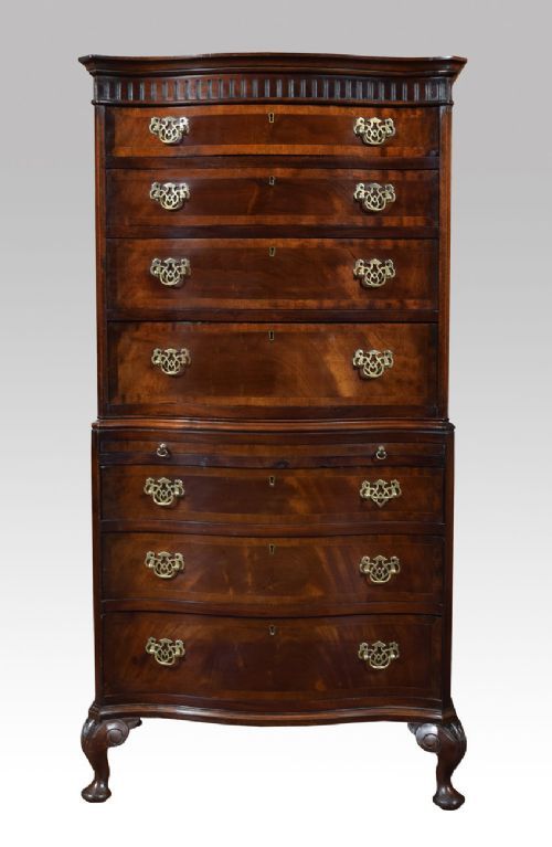 Mahogany Serpentine Fronted Chest on Chest