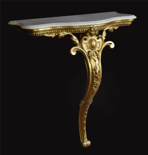 Rococo Style Gilt Wood Marble Top Console Table