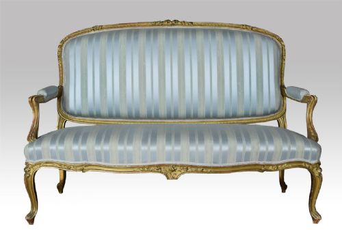 Louis XV Style Gilt Wood Upholstered Settee
