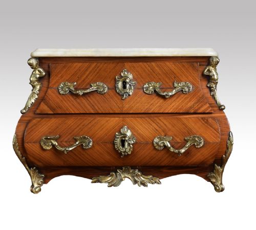 French Kingwood Louis XV Style Gilt Bronze Bombé Shaped Commode / Jewellery Chest