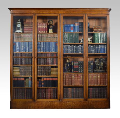 Large Victorian Oak Four Door Glazed Library Bookcase