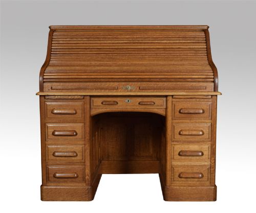 Oak Pedestal Roll Top Desk