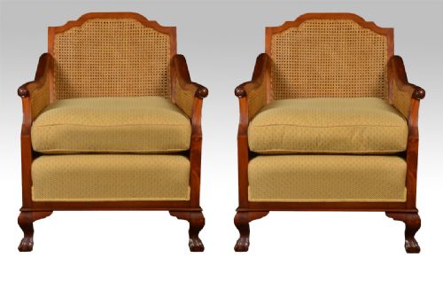 Pair of Mahogany Framed Burgere Arm Chairs