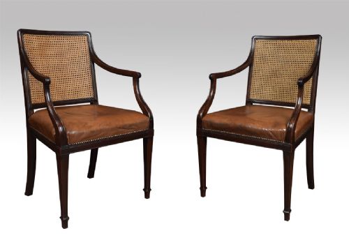 Pair Mahogany Hepplewhite Style Office Arm Chairs