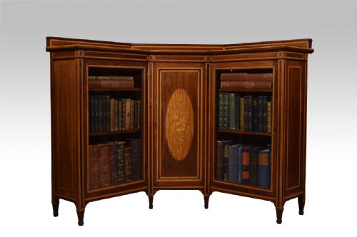 Sheraton Revival Mahogany Inlaid Corner Bookcase / Cabinet