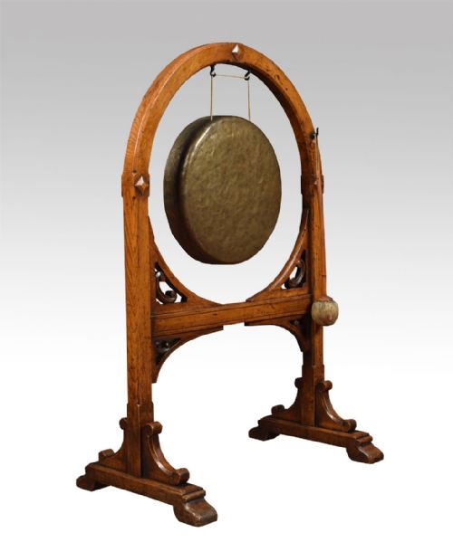 Victorian Gothic Brass and Oak Gong