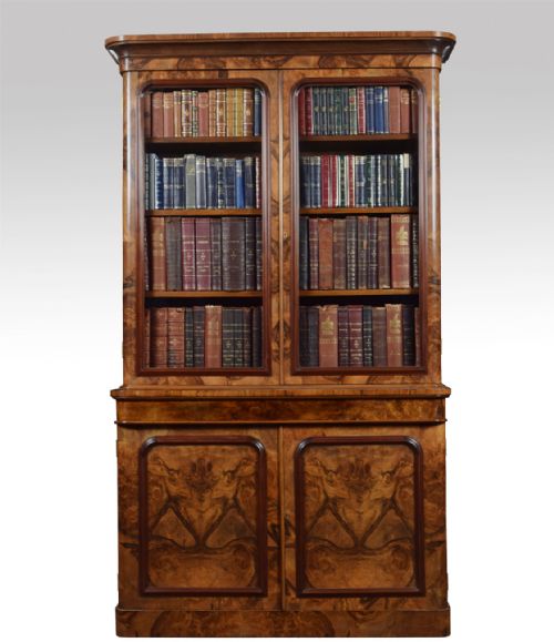 Victorian Figured Walnut Two Door Bookcase