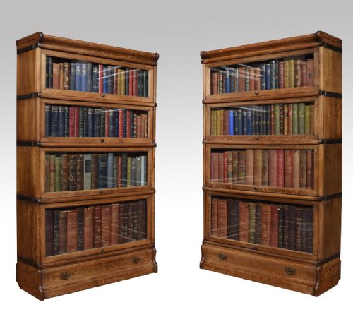 Pair Oak Globe Wernicke Four Section Bookcases