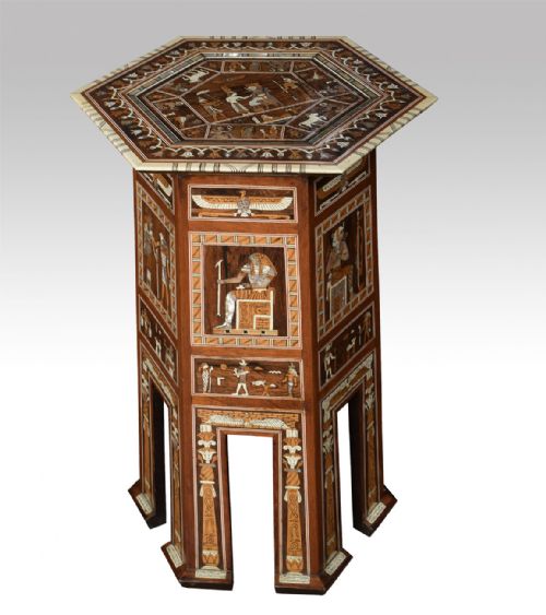19th Century Egyptian Hexagonal Inlaid Pedestal Table
