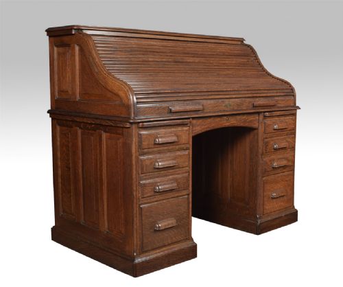 Oak Pedestal Roll Top Desk