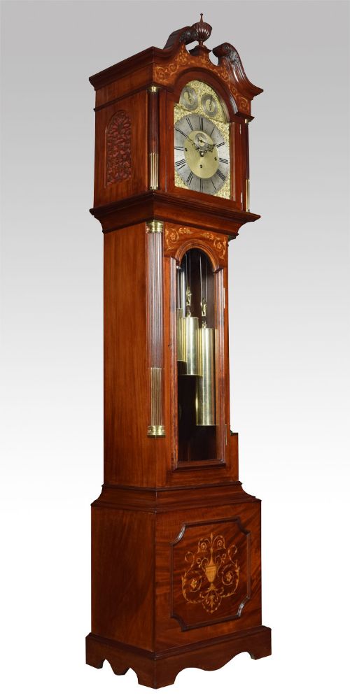 Edwardian Mahogany Inlaid Tubular Chiming Longcase Clock