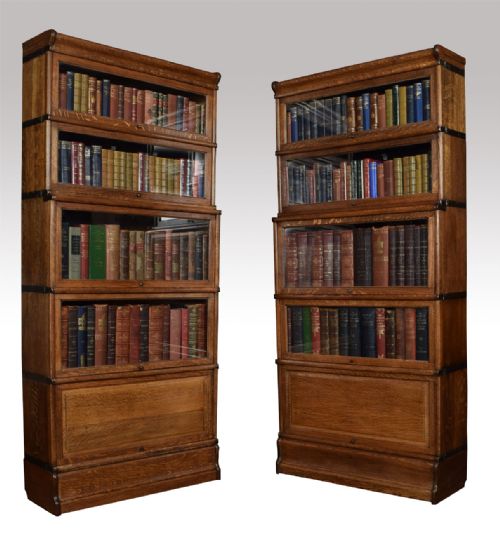 Near Pair Oak Globe Wernicke Five Section Bookcases