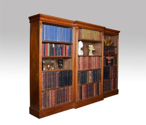 Large Walnut Breakfront Open Bookcase