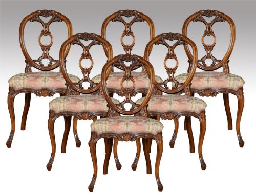 Set of Six Victorian Walnut Dining Room Chairs