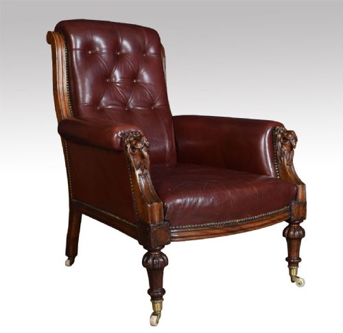 Victorian Burgundy Leather Upholstered Mahogany Framed Armchair