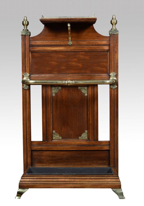Victorian Oak & Brass Mounted Stick Stand Attributed to James Shoolbred & Co