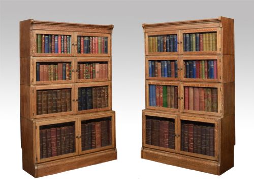 Pair of Oak Four Sectional Bookcase