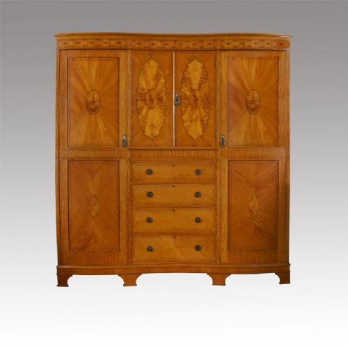 Edwardian Inlaid Satinwood Four Door Wardrobe