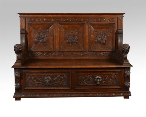 Carved Oak Hall Settle