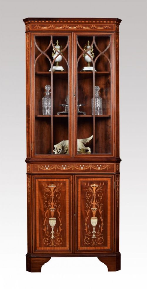 Mahogany and Marquetry Inlaid Corner Cabinet