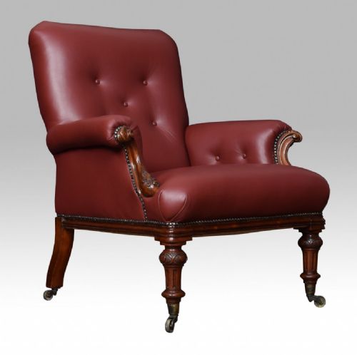 Victorian Mahogany and Burgundy Leather Library Armchair
