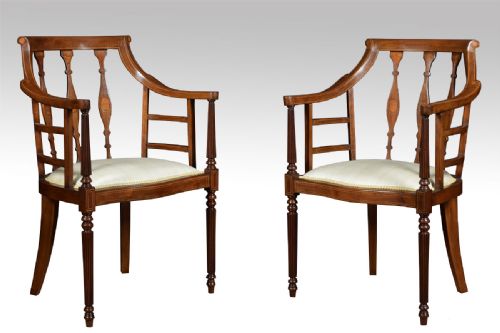 Pair of Edwardian Mahogany Inlaid Arm Chairs