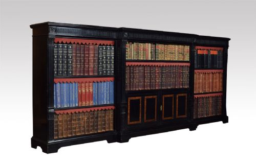 Large Aesthetic Ebonised Open Breakfront Bookcase