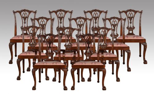 Set of Twelve Chippendale Style Dining Chairs